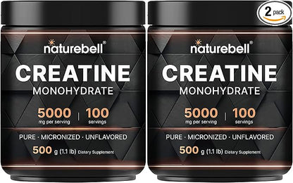 NatureBell 2 Pack Creatine Monohydrate Powder 500 Grams, 5000mg Per Serving, Pure Unflavored Creatine Powder - Micronized - Pre Workout | Keto | Vegan | Dissolves Easy | Filler Free