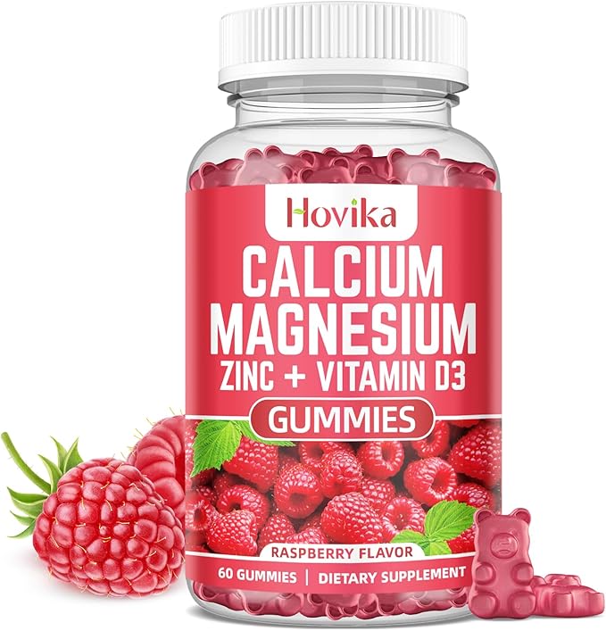 Calcium Magnesium Zinc Gummies with Potassium Vitamin C, B6, D3, K2 - Calcium for Women & Men - Calcium Magnesium Zinc Multi Vitamin Supplement for Bones, Muscles, Teeth, Calm Mood & Immunity - 60 Cts