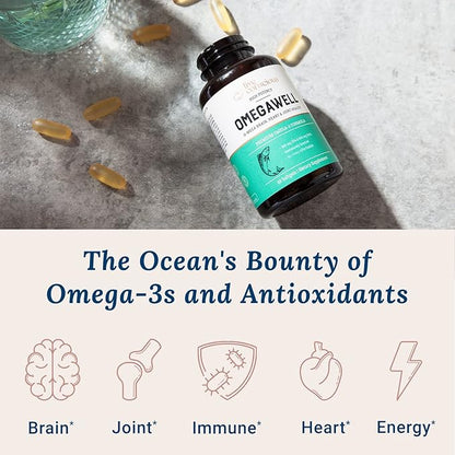 OmegaWell Omega 3 Fish Oil - 2000mg Capsules: Heart, Brain, & Joint Support - 800 mg EPA 600 mg DHA - Sustainably Sourced - Omega 3 Fish Oil Mini Softgels - 30 Day Supply
