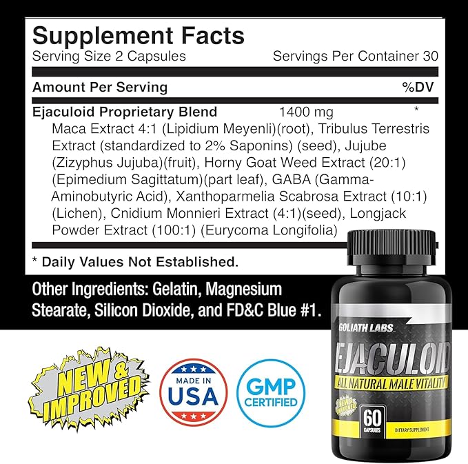 Goliath Labs Men's Booster Capsules [60 Veg Capsules/Bottle] Natural Strength Gainer Pills for Enhancing Male Energy - Supports Longevity, More Volume - Multivitamin Health Supplements