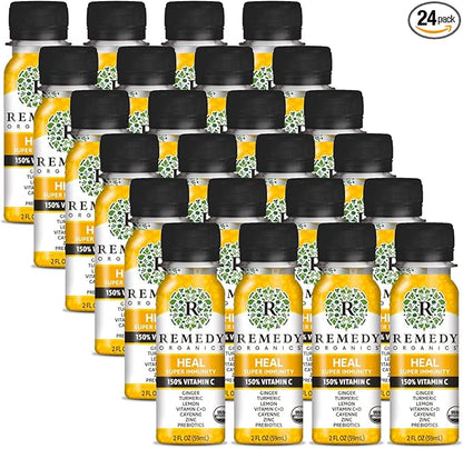 Remedy Organics Immunity Plus Shot, Heal 24-Pack | Boost Energy, Brain Function, Detoxification, and Metabolism | Certified-Organic Ingredients