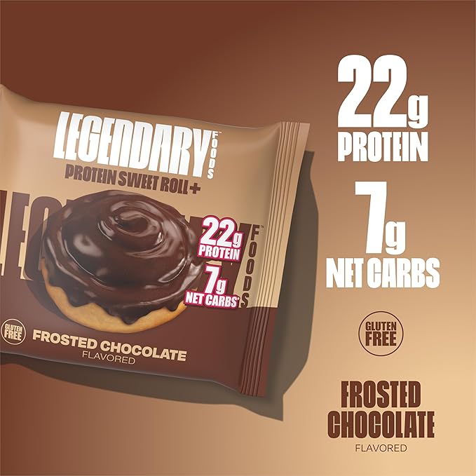 Legendary Foods 22 gram High Protein Sweet Roll+ Bars Premium Boosted - Low Carb Meal Replacement Snack Bar - 10 Gluten Free Protein Snacks - Healthy Keto Snack Box - Low Sugar Diabetic Friendly