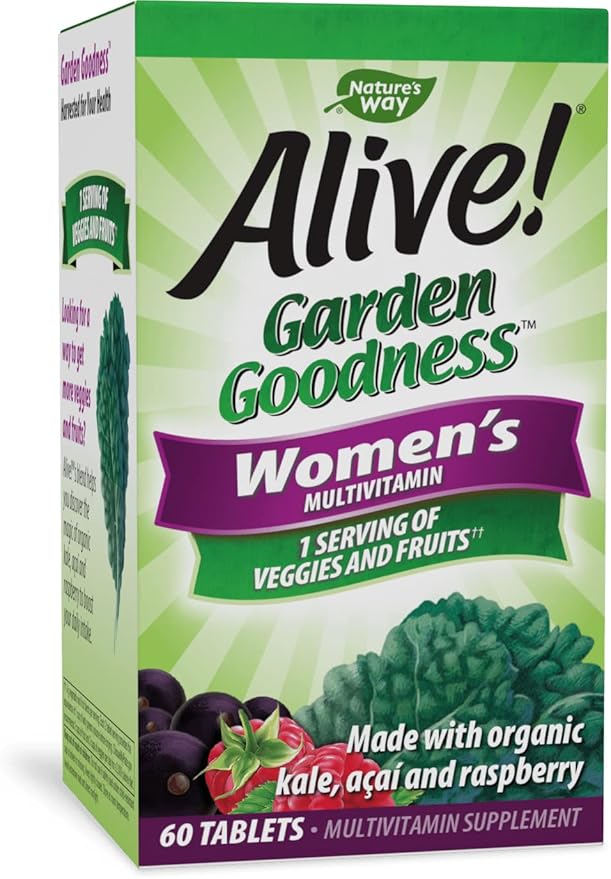 Nature's Way Alive! Garden Goodness Multivitamin for Women, High Potency B-Vitamins to Support Cellular Energy*, 1 Serving Veggies & Fruits**, 60 Tablets