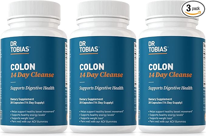 Dr. Tobias Colon 14 Day Cleanse, Advanced Gut Cleanse Detox for Women & Men with Cascara Sagrada, Psyllium Husk, Senna Leaf & Probiotics, Non-GMO Colon Cleanse, 3 Bottles of 28 Capsules (1-2 Daily)