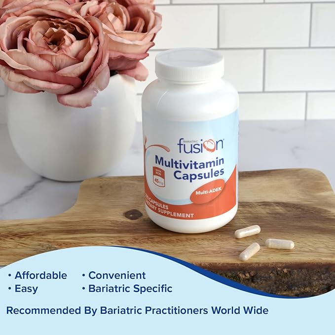 Bariatric Fusion High ADEK Multivitamin with Iron | Bariatric Multivitamin for Duodenal Switch | Easy to Swallow ADEK Vitamins Bariatric | 270 Capsules | Three Month Supply