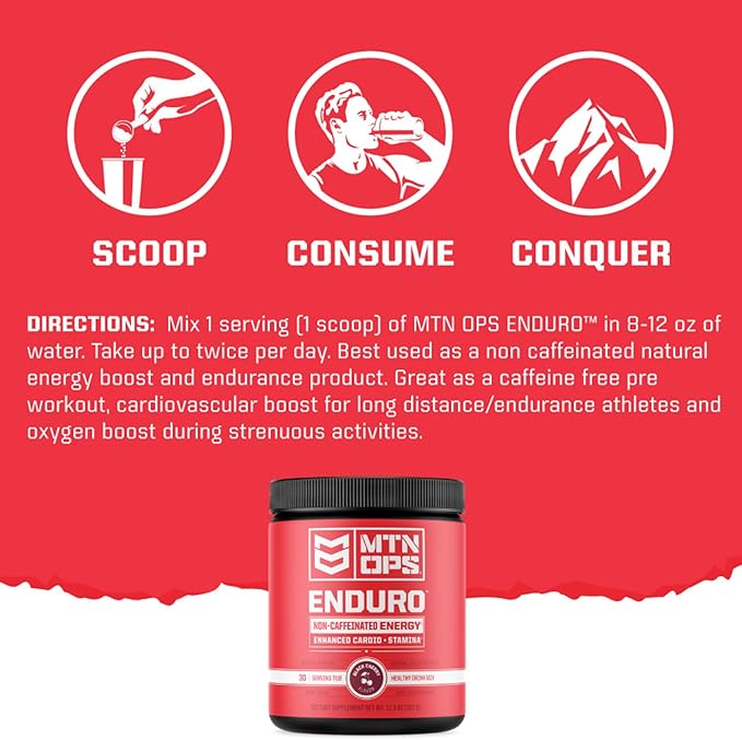 MTN OPS Enduro Nitric Oxide Supplement & Stim-Free Pre Workout - 30 Servings - with Magnesium Citrate, Beet Root Powder, Niacinamide, L Arginine & L Citrulline - Raspberry Flavor