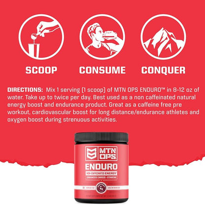 MTN OPS Enduro Nitric Oxide Supplement & Stim-Free Pre Workout - 30 Servings - with Magnesium Citrate, Beet Root Powder, Niacinamide, L Arginine & L Citrulline - Raspberry Flavor