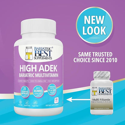 High A D E K Bariatric Multivitamin for Post DS/SADI Surgery, 25 Essential Nutrients for Post-Weight Loss Surgery, 60 Tablets, Meets ASMBS Guidelines for Bariatric Bypass