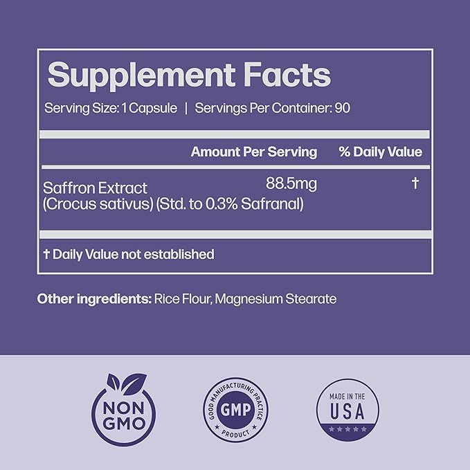 Pure Saffron Extract - Appetite Suppressant for Weight Loss Women & Men - Natural Hunger & Craving Control Supplement - Saffron Supplements for Energy & Mood Lift - 90 Capsules - Made in USA