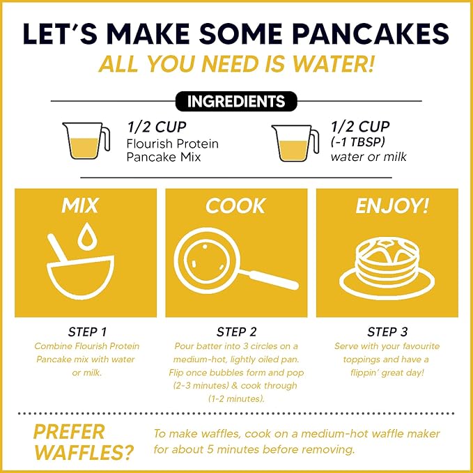 Flourish - Protein Pancake & Waffle Mix, Whey Protein Isolate & Flax Seed, Non-GMO, No Added Sugar, Superfood, High Protein & Fiber, Just Add Water - Buttermilk, 16oz