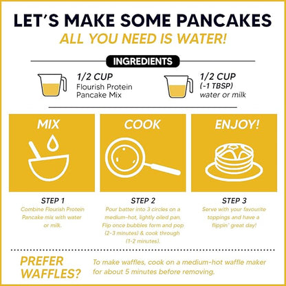 Flourish - Protein Pancake & Waffle Mix, Whey Protein Isolate & Flax Seed, Non-GMO, No Added Sugar, Superfood, High Protein & Fiber, Just Add Water - Buttermilk, 16oz