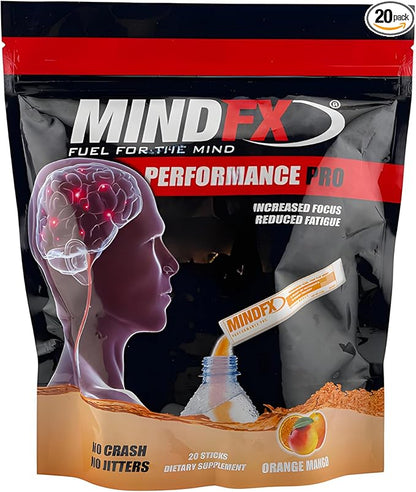 MindFX Performance Pro Blend - Orange Mango | Brain Support Energy Sticks for Focus, Memory, and Cognitive Health | Nootropic Drink Mix with Natural Ingredients - 20 sticks (Orange Mango Pro, 1)