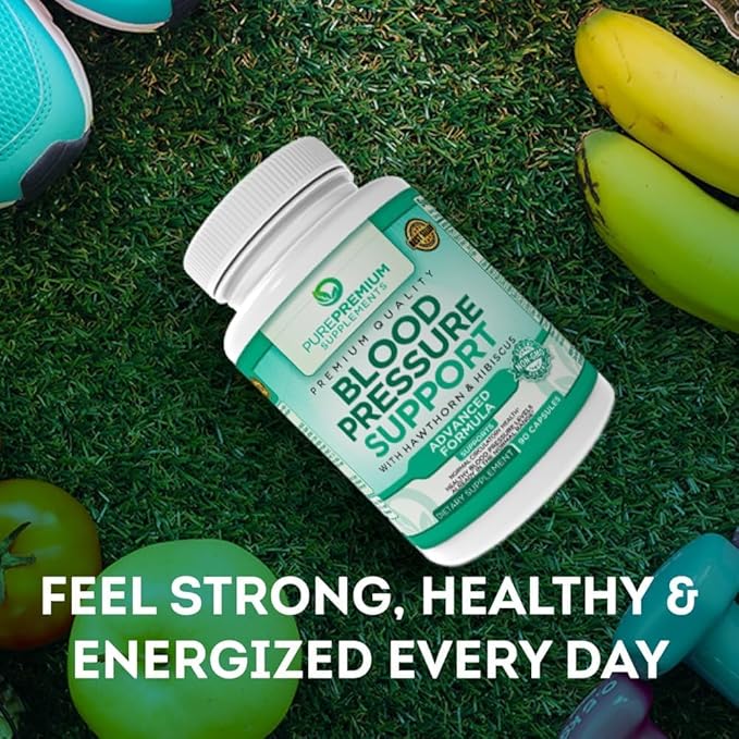 PurePremium Supplements Blood Pressure Supplements with Hawthorn Berry, Hibiscus - Nitric Oxide for Normal Blood Pressure Support w/Vitamin B12 - Garlic Supplements for Normal Nitric Oxide - 90 Caps