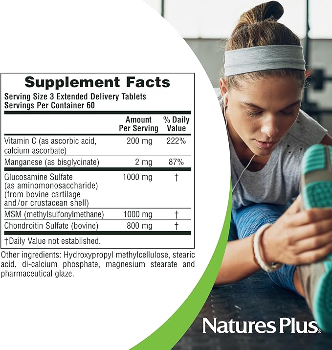 NaturesPlus Advanced Therapeutics Glucosamine/Chondroitin/MSM Ultra Rx Joint Tablets, Extended Delivery - 180 Tablets - High Potency Joint Support Supplement - Gluten-Free - 60 Servings