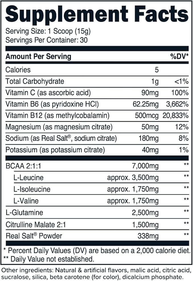 Primaforce BCAA Powder (Pineapple Mango) (30 Servings) - 7000MG 2:1:1 BCAAs, Post-Workout Recovery Drink with Amino Acids and Real Salt for Men & Women