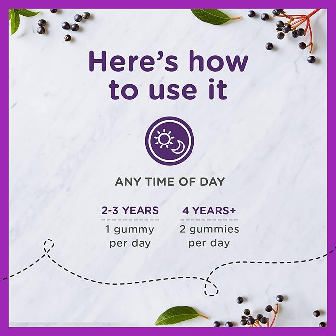 Zarbee's Elderberry Gummies for Kids with Vitamin C; Zinc & Elderberry; Daily Childrens Immune Support Vitamins Gummy for Children Ages 2 and Up; Natural Berry Flavor; 21 Count