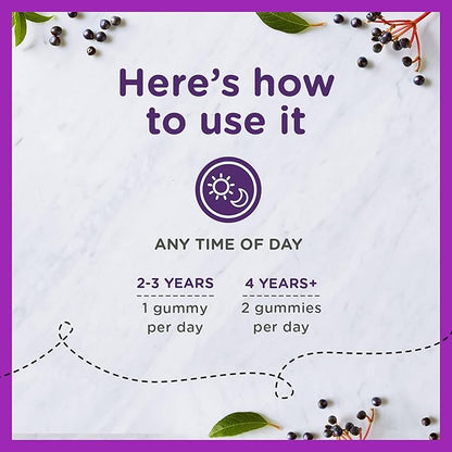 Zarbee's Elderberry Gummies for Kids with Vitamin C; Zinc & Elderberry; Daily Childrens Immune Support Vitamins Gummy for Children Ages 2 and Up; Natural Berry Flavor; 21 Count