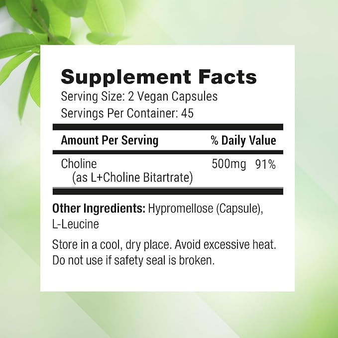 Nested Naturals Choline Bitartrate 500mg - High Potency Choline Supplements - Supports Cognitive Performance & Liver Function - 100% Vegan & Non-GMO Choline - 2-Pack (180 Vegan Capsules)