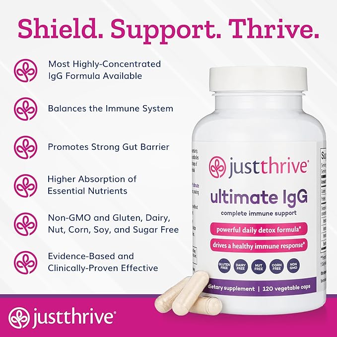 Just Thrive - Ultimate IgG - Complete Immune Support Supplement - Detox Formula, 120 Vegetable Capsules