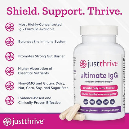 Just Thrive - Ultimate IgG - Complete Immune Support Supplement - Detox Formula, 120 Vegetable Capsules