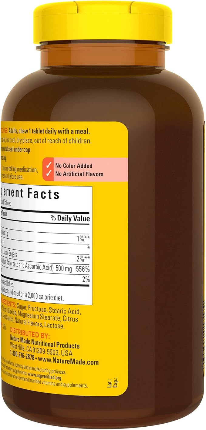 Nature Made Chewable Vitamin C 500 mg, Dietary Supplement for Immune Support, 150 Tablets, 150 Day Supply (Pack of 2)
