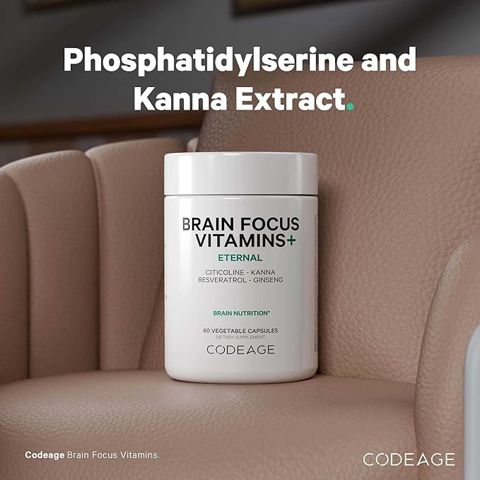 Codeage Brain Focus Vitamins+ Nootropic Supplement with Citicoline as Cognizin, Panax Ginseng, Resveratrol, Gotu Kola, Vitamin B12 Methylcobalamin - Liposomal Delivery - Non-GMO - 60 Capsules