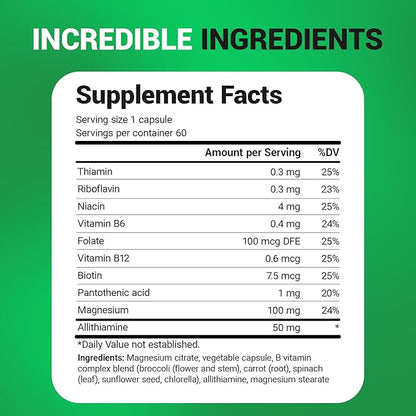 Dr. Berg Natural Vitamin B1 B6 B12 Complex - Allithiamine Vitamin B1 Supplement with 8 Essential Vitamin B Complex for Men & Women Including Thiamin, Niacin, Folate, Magnesium & More - 60 Capsules