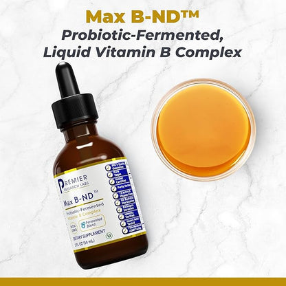Premier Research Labs: Max B-ND Liquid Vitamin B-Complex for Liver & Brain Health - Sublingual Drops for Energy, Immune & Adrenal Support - 2 fl oz - Thiamin, B12, B6 & More - for Men, Women