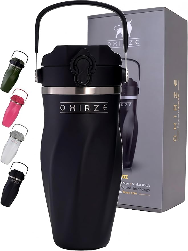 Shaker Bottle –26oz Double Wall Stainless Steel, No Mixing Tools Needed,Ideal for Protein Shakes,Water, Smoothies, Cocktails –Leak-Proof, Copper-Insulated, BPA-Free (Dark Night)