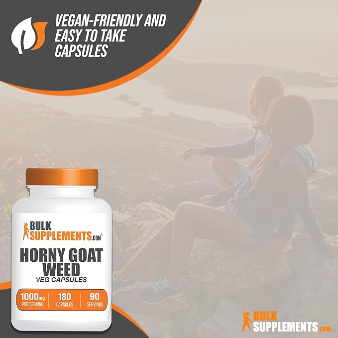 BulkSupplements.com Horny Goat Weed Capsules - Epimedium Extract, Horny Goat Weed Herbal Supplements - Vegan, 2 Capsules per Serving (1000mg), 360 Veg Capsules (Pack of 1)