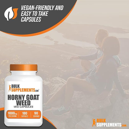 BulkSupplements.com Horny Goat Weed Capsules - Epimedium Extract, Horny Goat Weed Herbal Supplements - Vegan, 2 Capsules per Serving (1000mg), 360 Veg Capsules (Pack of 1)