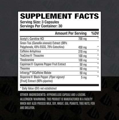 Jacked Factory Burn XT Black Thermogenic Fat Burner - Weight Loss Supplement, Appetite Suppressant, Nootropic Energy Booster | TeaCrine, Acetyl L-Carnitine, Green Tea Extract - 90 Veg Diet Pills