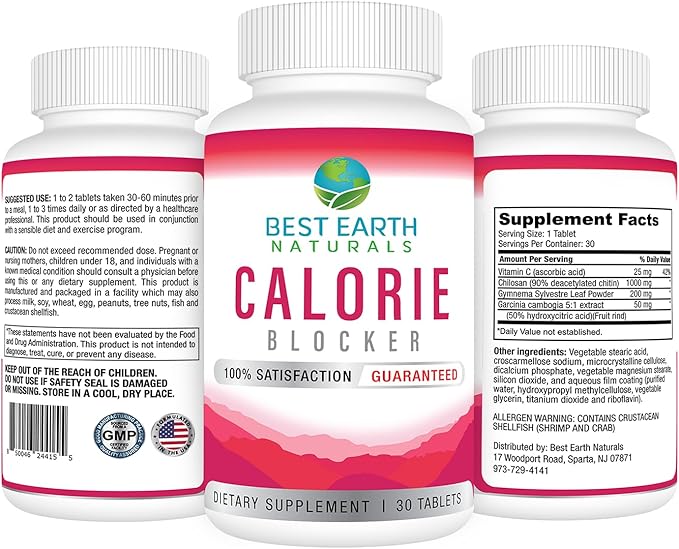 Best Earth Naturals Calorie Blocker Calorie Inhibitor with Chitosan, Gymnema Sylvestre, Vitamin C and More -30 Count