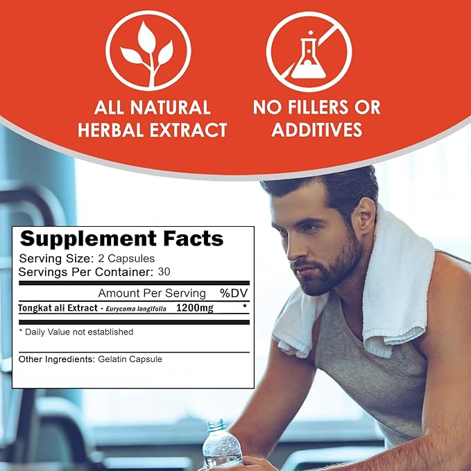 VH Nutrition TONGKAT ALI | Extra Strength Hormone Support for Men* | 200 to 1 Blend Standardized Eurycoma Longifolia (LongJack) Extract Powder | 60 Capsules