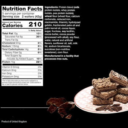 ProtiWise High Protein Wafers | Chocolate | 15g Protein Per Serving, Low Carb, Low Sugar, High Fiber Snack | Gluten-Free, Keto-Friendly Diet for Hunger Control & Weight Loss | 5/Box