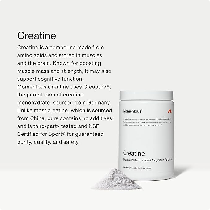 Momentous Creatine Monohydrate Powder - Creapure Creatine Powder Supports Strength, Lean Muscle, & Recovery for Men & Women - 5g Per Serving, 90 Servings