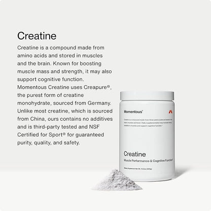 Momentous Creatine Monohydrate Powder - Creapure Creatine Powder Supports Strength, Lean Muscle, & Recovery for Men & Women - 5g Per Serving, 90 Servings