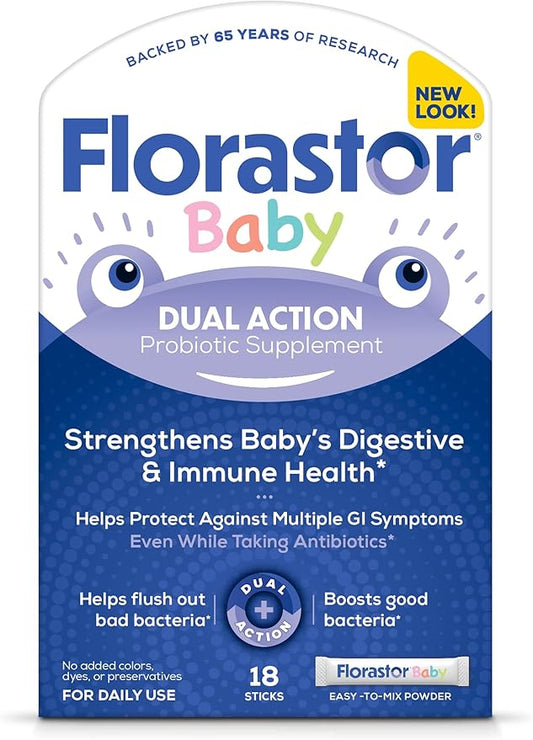 Florastor Baby Daily Probiotic Supplement, Powder Mixes with Milk, Formula or Soft Foods, Saccharomyces Boulardii CNCM I-745 (18 Powder Sticks)