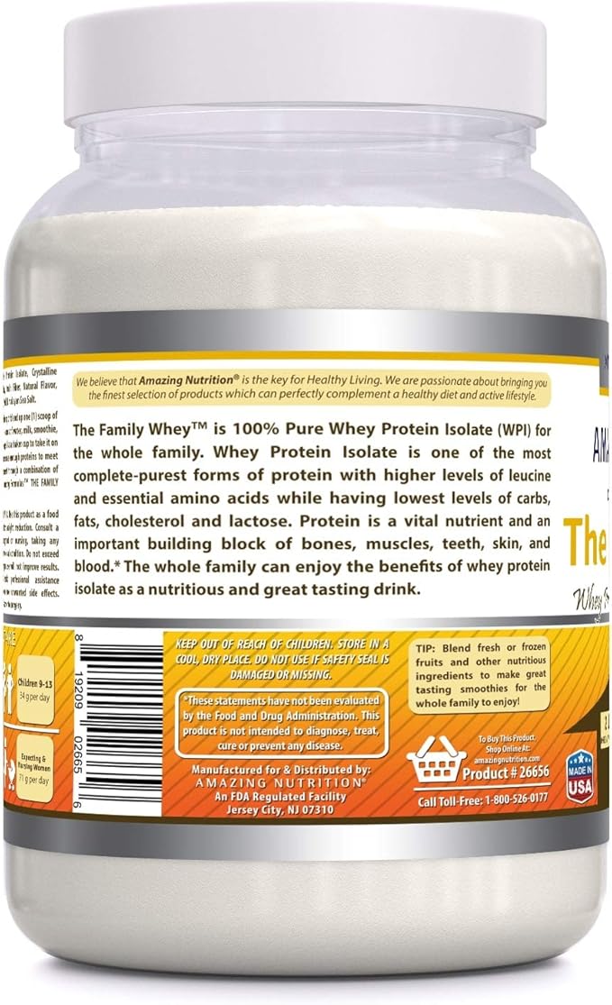 Amazing Formulas The Family Whey Protein (Isolate) Powder for The Whole Family - 2 lbs - Most Complete & Purest Form of Protein - Gluten Free (Banana)