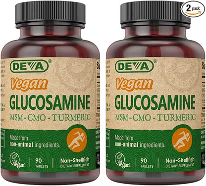 DEVA Vegan Glucosamine-MSM-CMO & Turmeric Supplement - Gluten Free Plant Based Nutritional Supplement - 90 Tablets (Pack of 2)