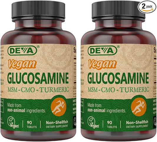 DEVA Vegan Glucosamine-MSM-CMO & Turmeric Supplement - Gluten Free Plant Based Nutritional Supplement - 90 Tablets (Pack of 2)