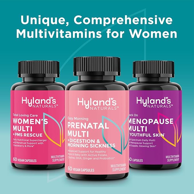 Hyland's Easy Morning Prenatal Multivitamin + Digestive Health & Morning Sickness Relief - 60 Vegan Capsules - with Folate, Choline, Zinc, Ginger Root, Prebiotics and Algae DHA (Pack of 2)