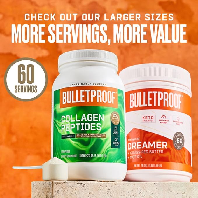 Bulletproof Unflavored Collagen Peptides Powder, 42.3 Ounces, Grass-Fed Collagen Protein and Amino Acids for Skin, Bone and Joint Support, Pasture Raised, No Added Hormones