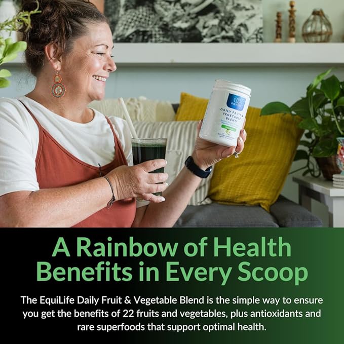 Equilife - Daily Fruit & Vegetable Blend, Fruits and Vegetables Supplements, Vitamin C, 9 Essential Amino Acids, Promotes Energy, Low-Sugar, Easy-to-Use, Vegan, Non-GMO (Crisp Apple, 30 Servings Bag)