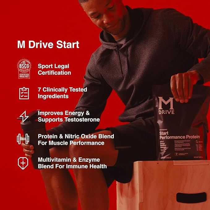 Mdrive Start, 9-in-1 Complete Nutrition and Protein Shake Powder, Supports Energy, Strength, Digestion, Immune Health, Nitric Oxide, Recovery and Reduces Stress - Chocolate Mousse 31.7oz, 30 Servings