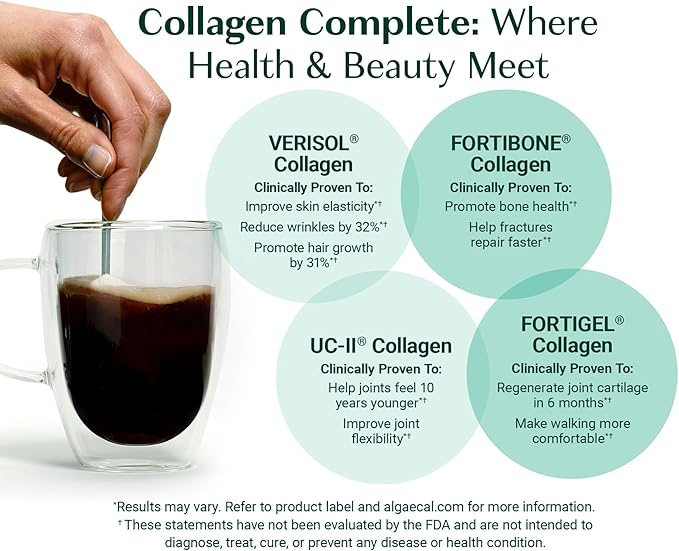 ALGAECAL Hydrolyzed Collagen Complete - Anti-Aging Collagen Powder with Clinically-Supported Beauty Collagen, Patented Formulation Verisol, Fortibone & Fortigel, Multi Collagen Peptides, 3 Packs