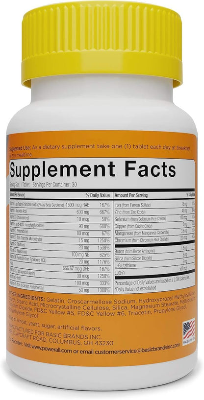 POWERALL Adult Multivitamin for Men and Women, Immunity Support, with Vitamins A, C, D3, E, K1 and B Vitamins, 30 Count