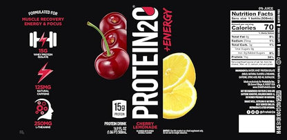 Protein2o 15g Whey Protein Infused Water Plus Energy, Cherry Lemonade, 16.9 oz Bottle (Pack of 12)
