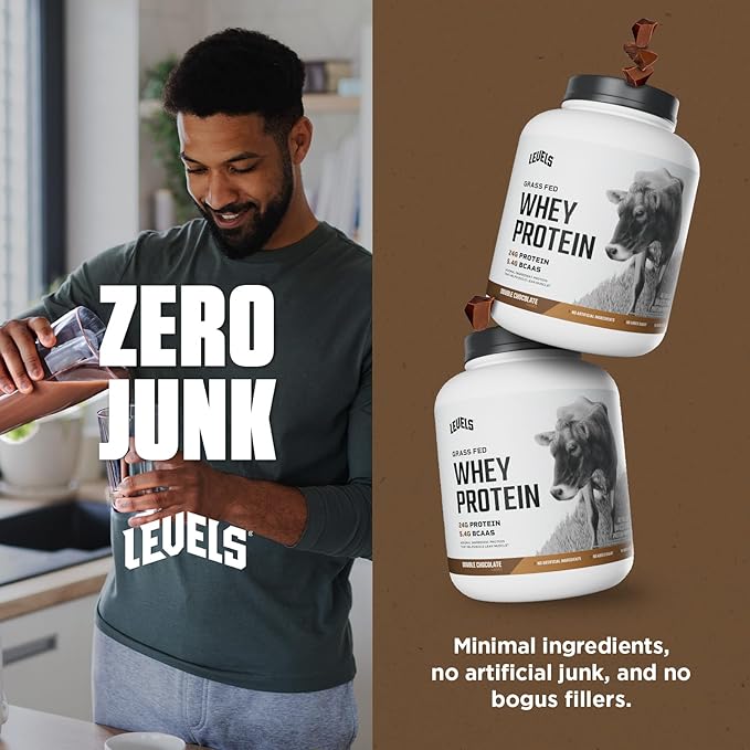 Levels Grass Fed Whey Protein Powder, No Artificials, 24G of Protein, Double Chocolate, 5LB