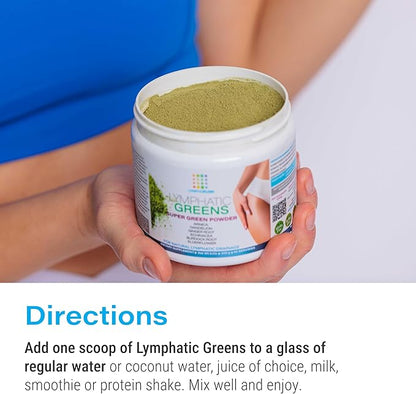 Lymphatic Greens: Superfood Powder Supplement, Vegan Greens Powder Supports Lymphatic System Health, Post Surgery Recovery for Liposuction, BBL & Lipedema, Body Detox, 8 OZ